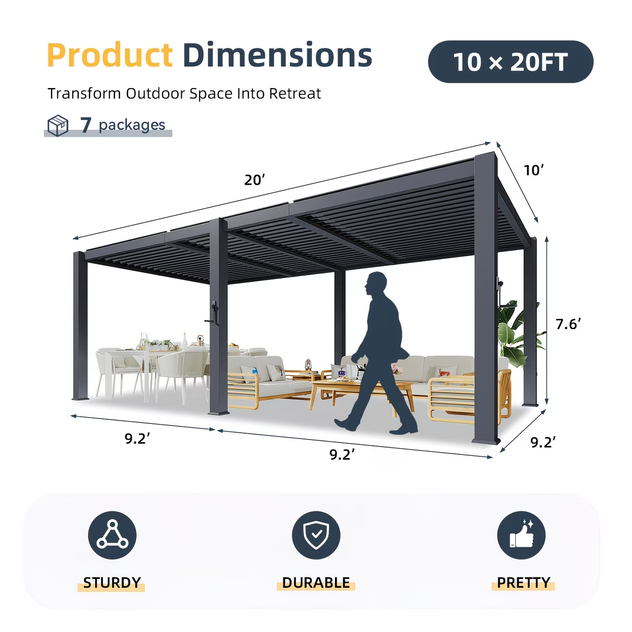 10x20 pergola dimensions diagram